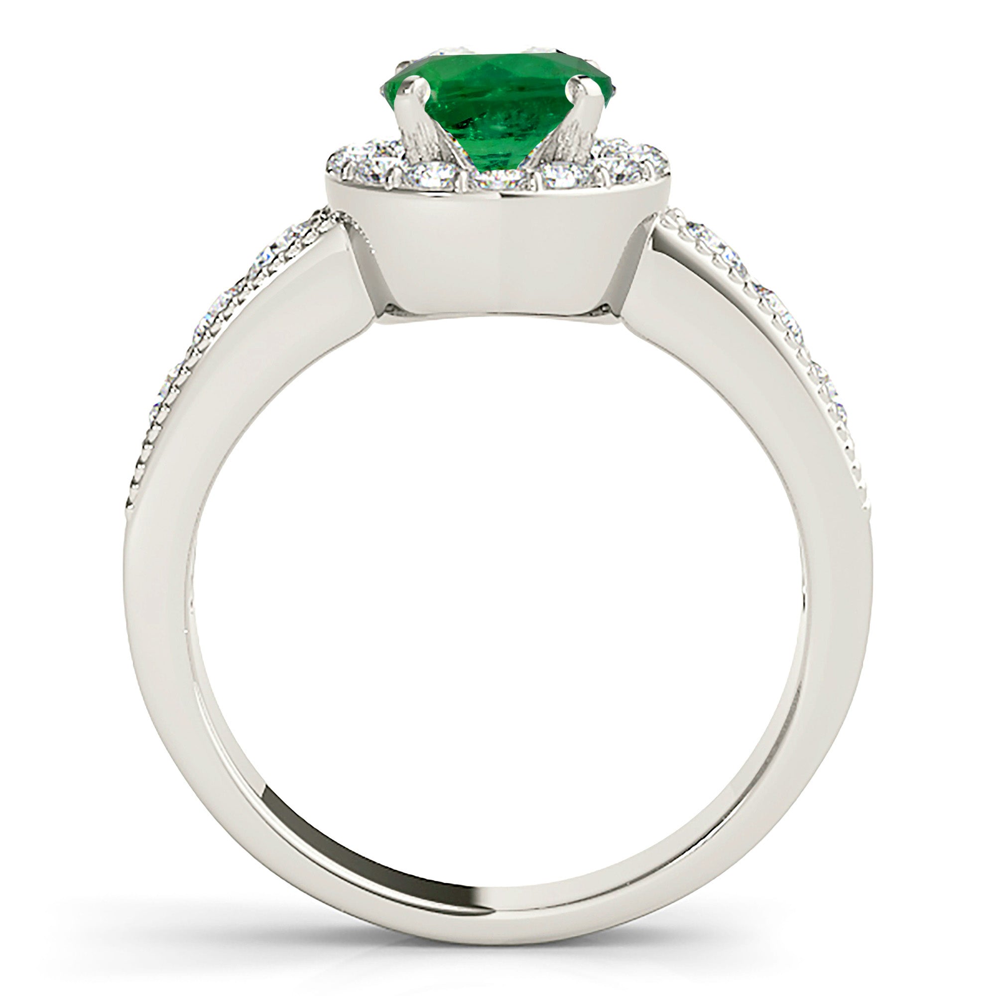 1.14 ct. Genuine Emerald Ring With 0.75 ctw. Diamond Halo, Milgrain Design Diamond Band-VIRABYANI